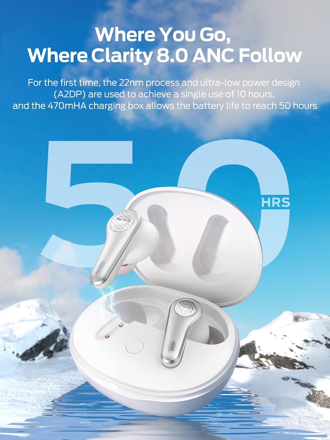 Monster Clarity 8.0 Hybrid Active Noise Cancelling Wireless Earbuds, 42dB in-Ear ANC Earphones Deep Bass with 6 Mics, Bluetooth 5.2, 50H Play Time with Wireless Charging Case